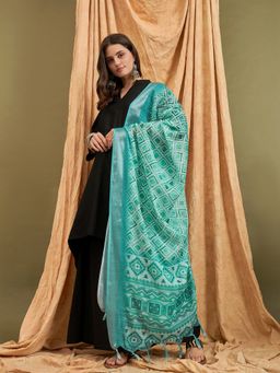 InWeave - Black Mandarin D42 Kurta with Palazzo and Dupatta (Set of 3)