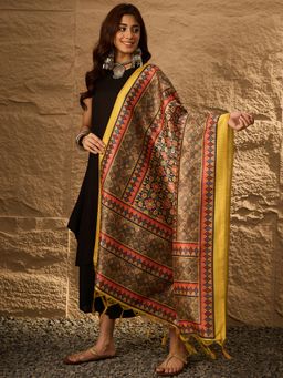 InWeave - Black Round Neck D36 Kurta with Palazzo and Dupatta (Set of 3)