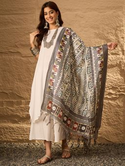 InWeave - White Round Neck D39 Kurta with Palazzo and Dupatta (Set of 3)