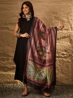 InWeave - Black Round Neck D45 Kurta with Palazzo and Dupatta (Set of 3)