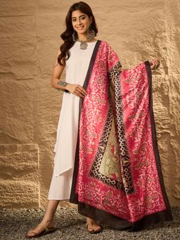 InWeave - White Round Neck D47 Kurta with Palazzo and Dupatta (Set of 3)