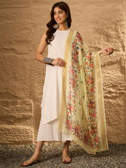 InWeave - White Round Neck D54 Kurta with Palazzo and Dupatta (Set of 3)