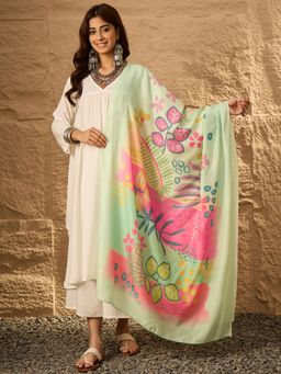 InWeave - White V Neck Flared D56 Kurta with Palazzo and Dupatta (Set of 3)