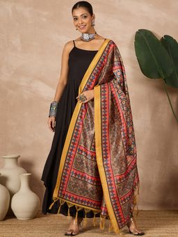 InWeave - Black Strappy D36 Kurta with Palazzo and Dupatta (Set of 3)