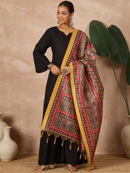InWeave - Black Long Sleeve D36 Kurta with Palazzo and Dupatta (Set of 3)