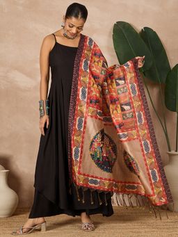 InWeave - Black Strappy D38 Kurta with Palazzo and Dupatta (Set of 3)