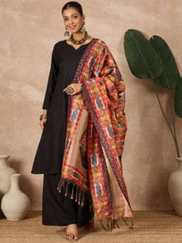 InWeave - Black Long Sleeve D38 Kurta with Palazzo and Dupatta (Set of 3)