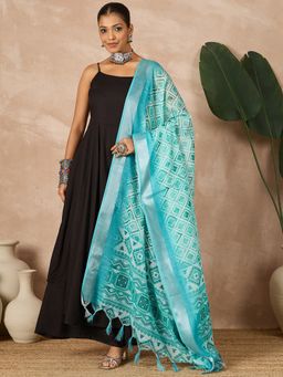 InWeave - Black Strappy D42 Kurta with Palazzo and Dupatta (Set of 3)