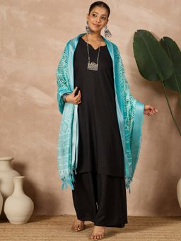 InWeave - Black Long Sleeve D42 Kurta with Palazzo and Dupatta (Set of 3)