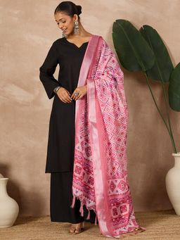 InWeave - Black Long Sleeve D43 Kurta with Palazzo and Dupatta (Set of 3)