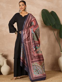 InWeave - Black Long Sleeve D45 Kurta with Palazzo and Dupatta (Set of 3)