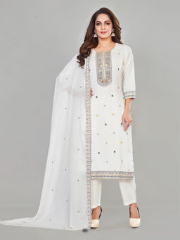 Amchoor - Cream Cotton Floral Print Kurta with Pant & Dupatta (Set of 3)