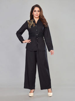 Amchoor - Black Cotton Solid Sequence Work Embroidery Co-Ord (Set of 2)