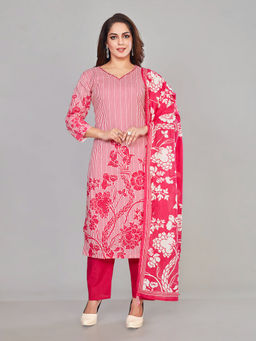 Amchoor - Pink Cotton Floral Print Kurta with Pant & Dupatta (Set of 3)
