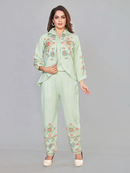 Amchoor - Green Cotton Floral Print Indo Fusion Co-Ord (Set of 3)