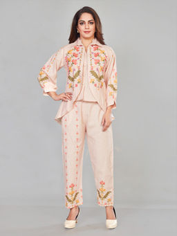 Amchoor - Pink Cotton Floral Print Indo Fusion Co-Ord (Set of 3)