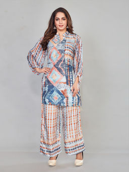 Amchoor - Grey Muslin Abstract Print Kurta with Pant (Set of 2)