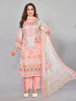 Amchoor - Pink Organza Satin Floral Print Kurta with Pant & Dupatta (Set of 3)