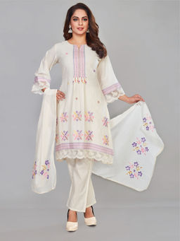 Amchoor - Purple Cotton Floral Print Kurta with Pant & Dupatta (Set of 3)