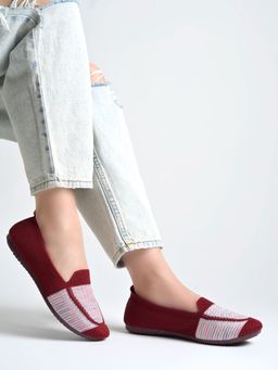 Shoetopia - Womens Ultra-Light Breathable Knit Loafers - Red