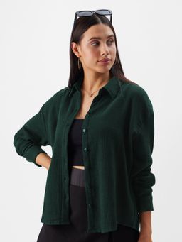 The Souled Store - Original Solids: Emerald Green Women Oversized Shirt