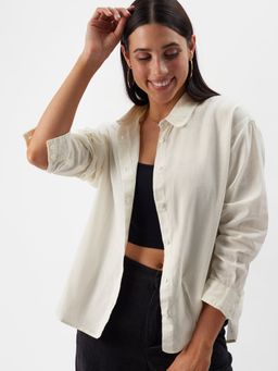 The Souled Store - Original Linen Shirt: Off White Women Boyfriend Shirt