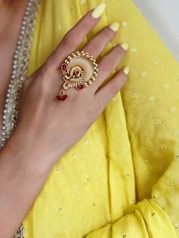 Azai by Nykaa Fashion - Statement Gold Plated Peacock Motif Ring with Pink Stones