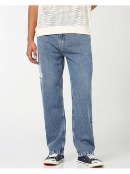 Bewakoof - Blue Cotton Embroidered Jeans