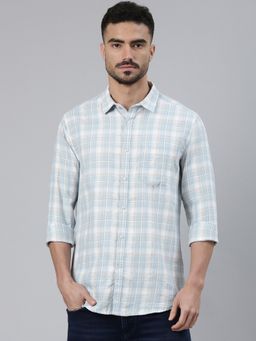 Classic Polo - Men Blue Neck Slim Fit Checked Cotton Casual Shirt