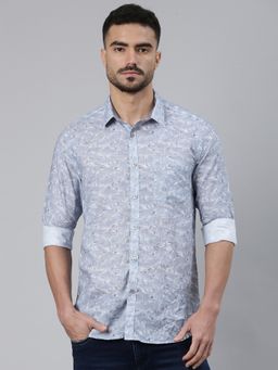 Classic Polo - Men Blue Neck Slim Fit All-Over Print Cotton Casual Shirt