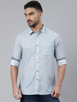 Classic Polo - Men Blue Neck Slim Fit All-Over Print Cotton Shirt