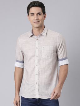 Classic Polo - Men Beige Neck Slim Fit All-Over Print Cotton Casual Shirt