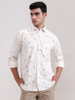 Greenfibre - White Pure Cotton Abstract Casual Shirt