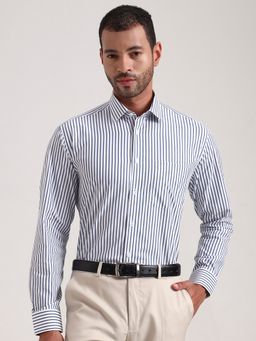 JadeBlue - Blue Pure Cotton Stripes Casual Shirt