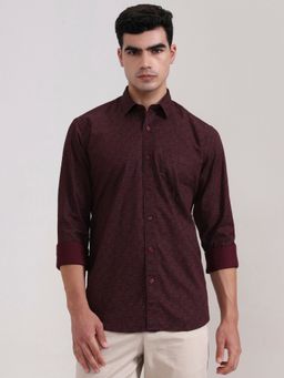 JadeBlue - Maroon Pure Cotton Floral Casual Shirt