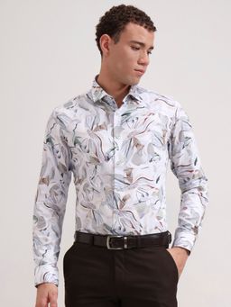 Wyre - White Pure Cotton Abstract Casual Shirt