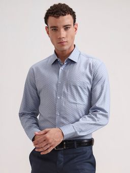 JadeBlue - Blue Pure Cotton Geometric Casual Shirt