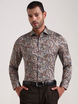 JadeBlue - Grey Viscose Floral Casual Shirt
