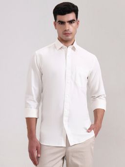 JadeBlue - Cream Pure Cotton Solid Casual Shirt