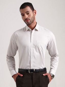 JadeBlue - White Pure Cotton Stripes Casual Shirt