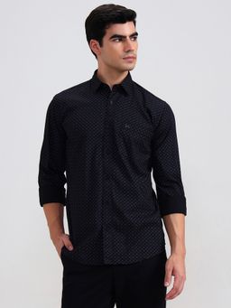 JadeBlue - Blue Pure Cotton Geometric Casual Shirt