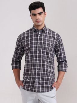 JadeBlue - Grey Pure Cotton Checks Casual Shirt