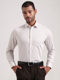 JadeBlue - White Pure Cotton Geometric Casual Shirt
