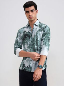 Greenfibre - Green Viscose Abstract Casual Shirt