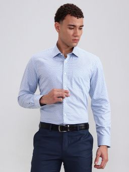 JadeBlue - White Pure Cotton Geometric Casual Shirt