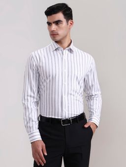 JadeBlue - White Pure Cotton Stripes Casual Shirt