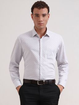 JadeBlue - White Pure Cotton Geometric Casual Shirt