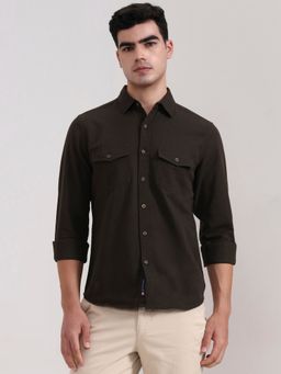 Greenfibre - Brown Pure Cotton Solid Casual Shirt
