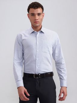 JadeBlue - White Pure Cotton Geometric Casual Shirt