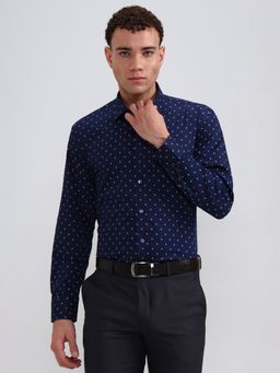 JadeBlue - Blue Pure Cotton Geometric Casual Shirt